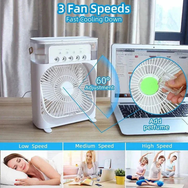 10 - Inch Desktop Humidifier Fan – Portable Mist Cooling Fan with LED Light and Timer - AlSODEAL