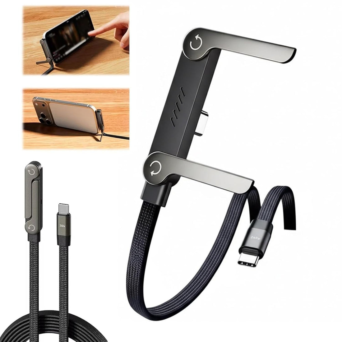 240W 2 - in - 1 USB - C Fast Charging Cable With Foldable Bracket | Type - C Data Cable & Desktop Holder - AlSODEAL