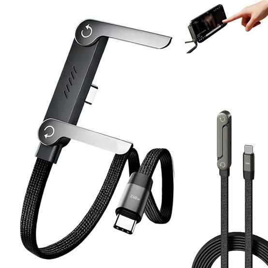 240W 2 - in - 1 USB - C Fast Charging Cable With Foldable Bracket | Type - C Data Cable & Desktop Holder - AlSODEAL