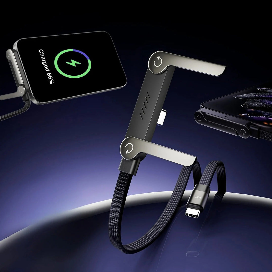 240W 2 - in - 1 USB - C Fast Charging Cable With Foldable Bracket | Type - C Data Cable & Desktop Holder - AlSODEAL