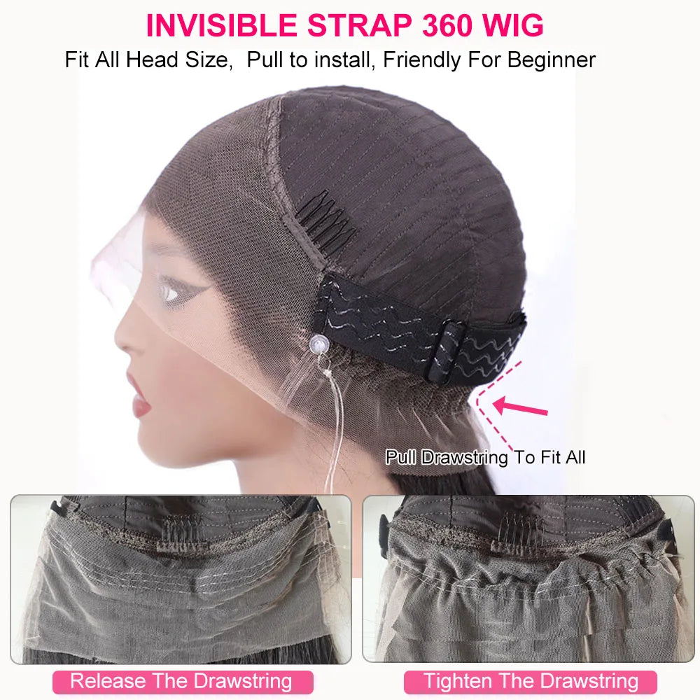 360 Yaki Straight With 4C Edges Pre Plucked Natural Hairline Insivible Strap Glueless Lace Frontal Wigs Kinky Straight Front Wig