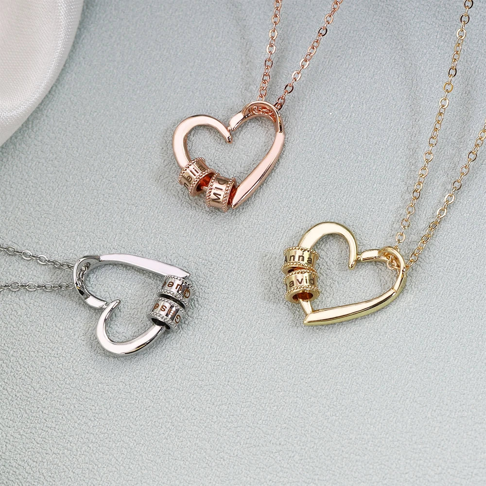 Personalized Names Heart Necklace Custom Family Names Beads Necklace Personalized Mother's day Gift