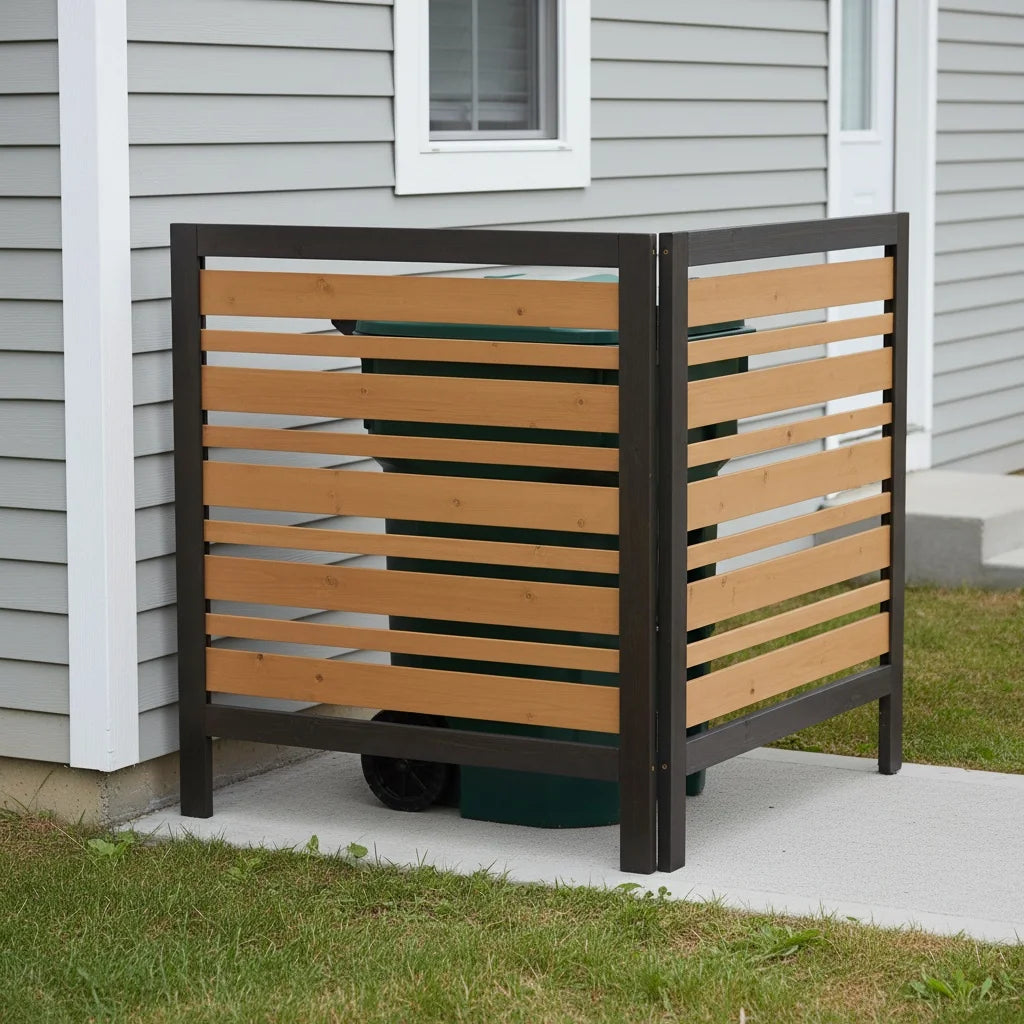 2-Panel Outdoor Air Conditioner Fence Screen, Outside Wood Privacy Fence, Backyard Garden Patio