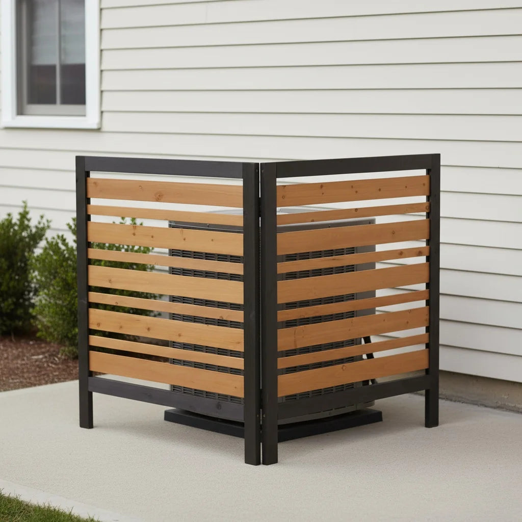 2-Panel Outdoor Air Conditioner Fence Screen, Outside Wood Privacy Fence, Backyard Garden Patio