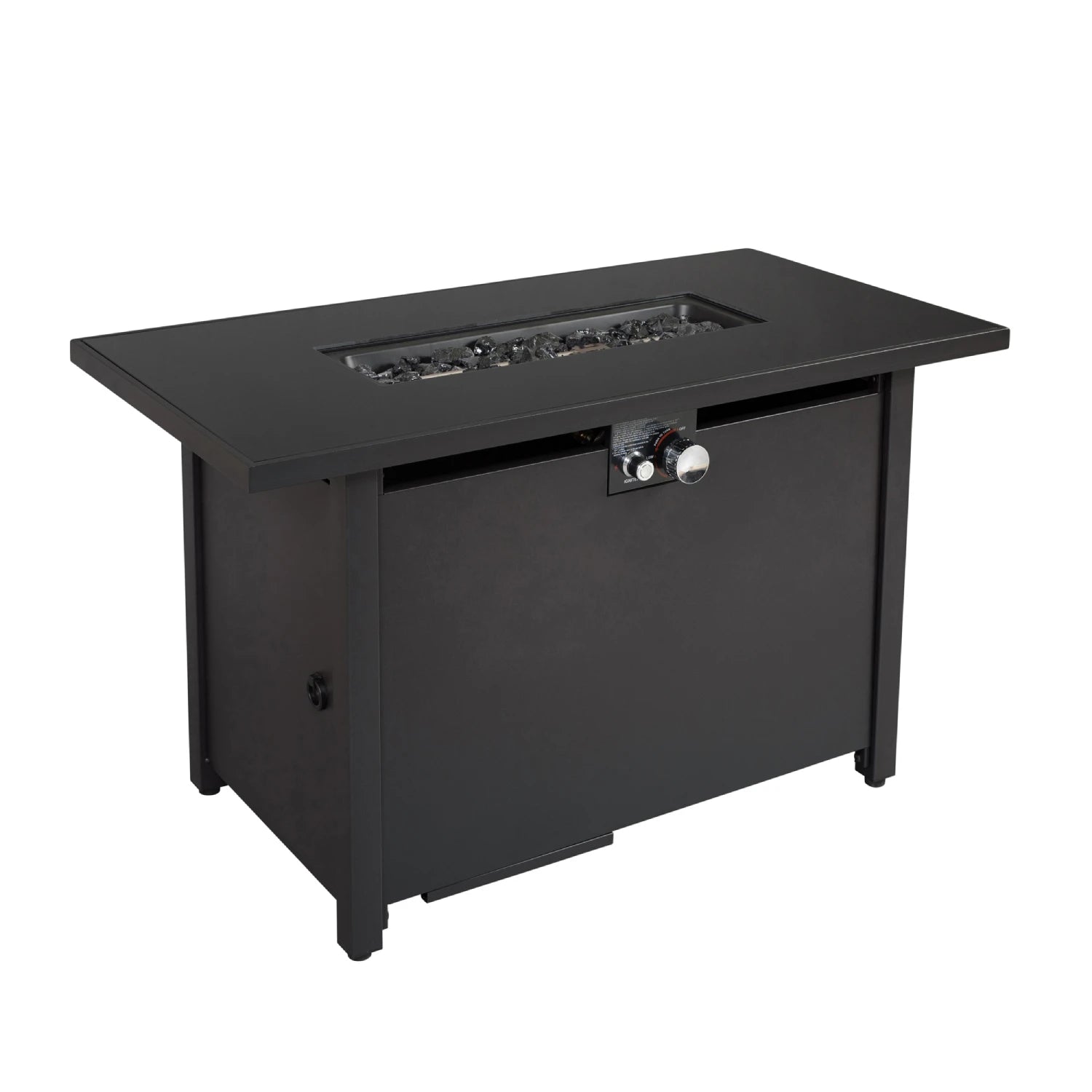 25'' H X 42'' W Black Steel Rectangle Fire Pit Bowl Smoked Glass Metal Outdoor Garden Table Fire Pit Table with Lid