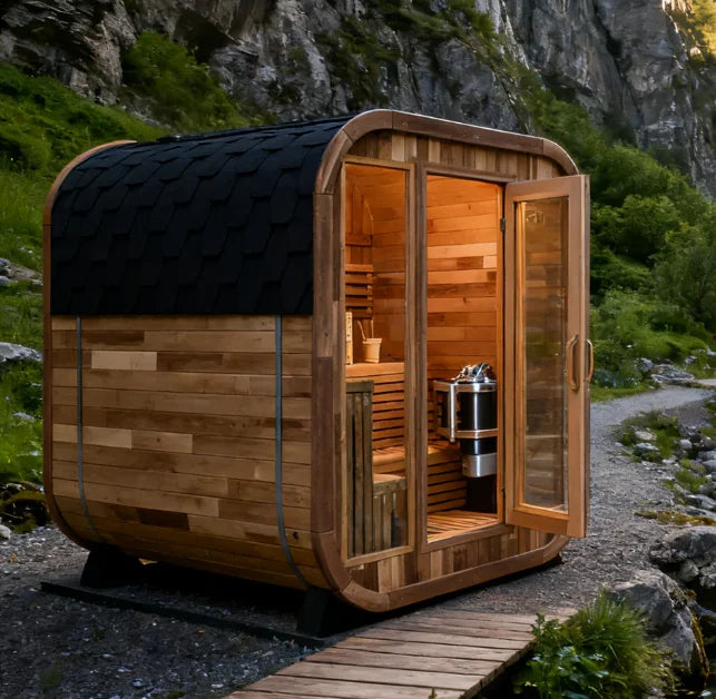 SANSHENG Red Cedar Solid Wood Sauna Cabin Outdoor Traditional square Barrel Sauna Room 4-6person