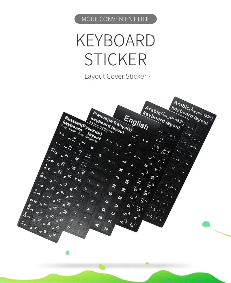 Russian French English Arabic Spanish Portuguese Hebrew Keyboard Stickers Letter Alphabet Layout Sticker For Laptop Desktop PC