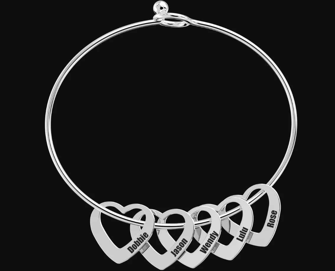 PolishedPlus Customized  Bangle Bracelet Heart Shape Pendants Stainless Steel  Letter Personalized For Women Mom Birthday  Gift