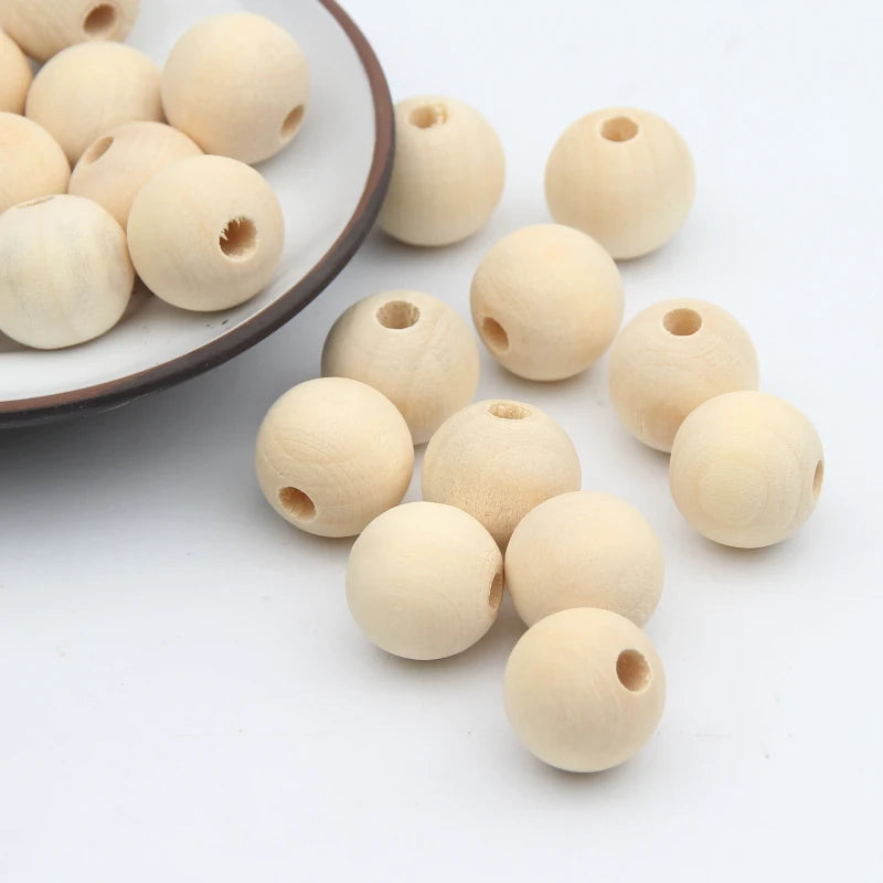Handmake Natural Wood Color Beads Round Shape Wooden Beads for Jewelry Making DIY Pacifier Clip  Smooth Teether  Rattle