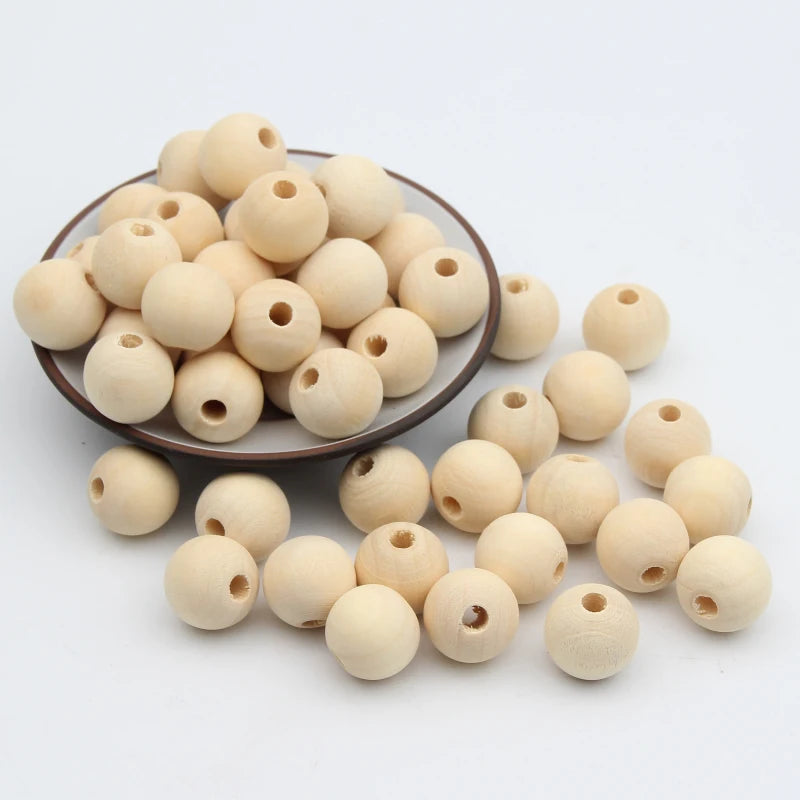 Handmake Natural Wood Color Beads Round Shape Wooden Beads for Jewelry Making DIY Pacifier Clip  Smooth Teether  Rattle