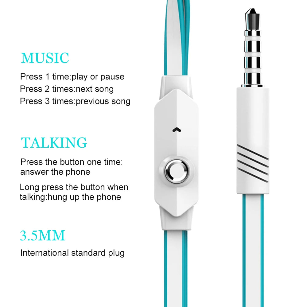 3.5mm Earphones Noodles Headsets Sport Earbuds with Microphone Headphones for Meizu Samsung Galaxy A50 for Huawei Honor