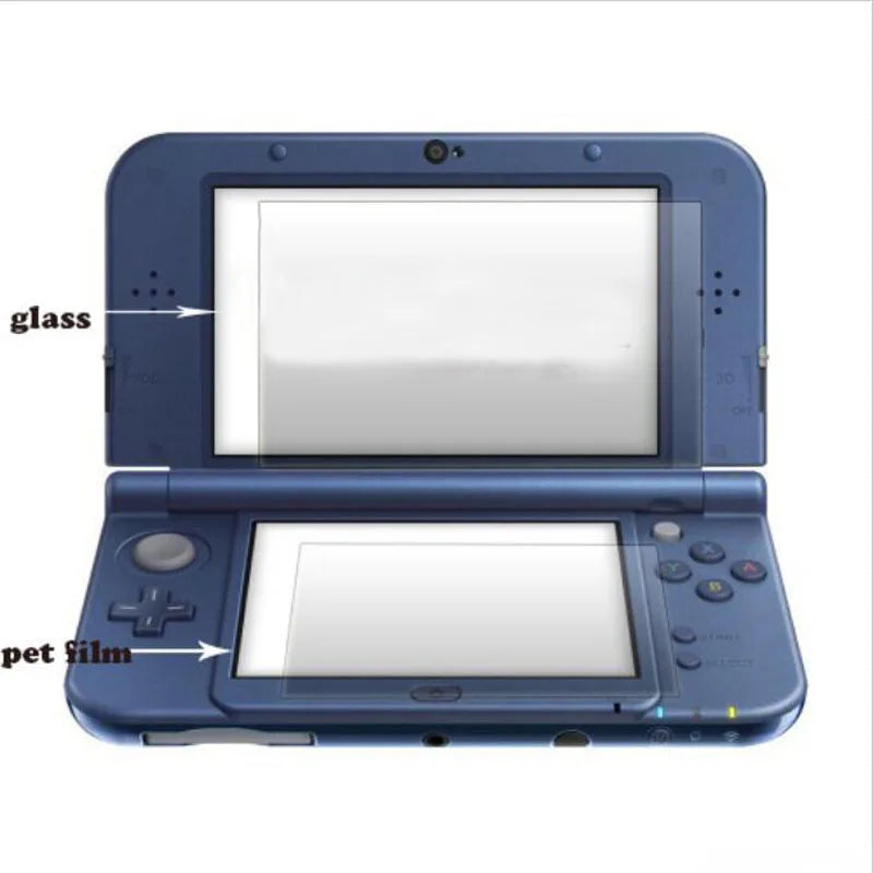 Top Tempered Glass LCD Screen Protector+Bottom PET Clear Full Cover Protective Film Guard for Nintendo New 3DS XL/LL 3DSXL/3DSLL