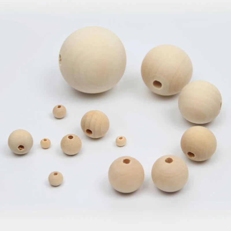 Handmake Natural Wood Color Beads Round Shape Wooden Beads for Jewelry Making DIY Pacifier Clip  Smooth Teether  Rattle