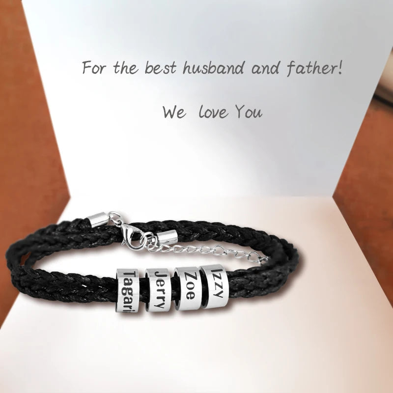 MaiLun 1pc  Personalized Family Names Beads Men Braided Bracelets Customized Names Men Bracelet Father's day Gift