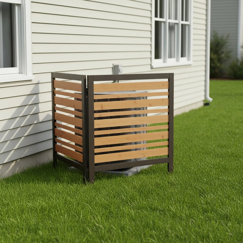 2-Panel Outdoor Air Conditioner Fence Screen, Outside Wood Privacy Fence, Backyard Garden Patio
