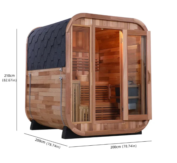 SANSHENG Red Cedar Solid Wood Sauna Cabin Outdoor Traditional square Barrel Sauna Room 4-6person