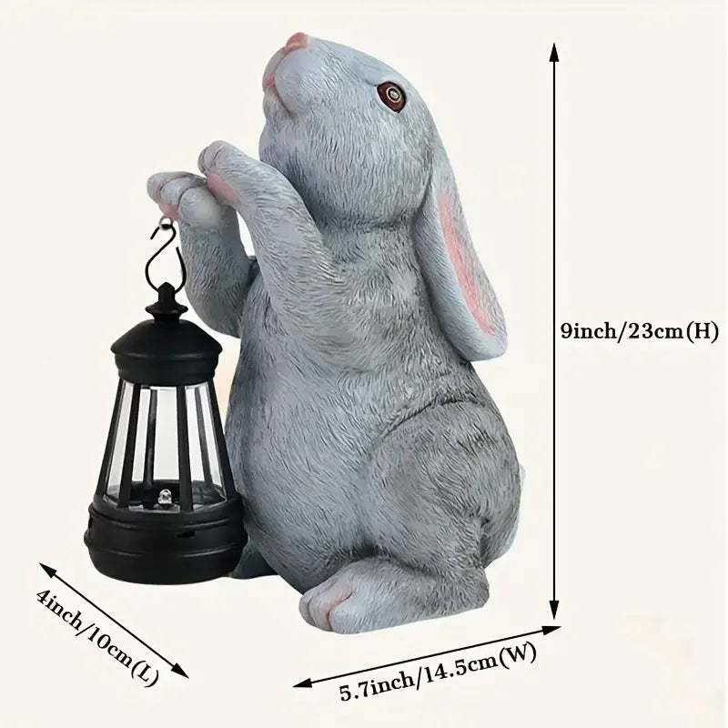 Resin Yutu Holding Lantern Sculpture Hand-Painted Warm Light Design Outdoor Business Gift for Holiday Decoration