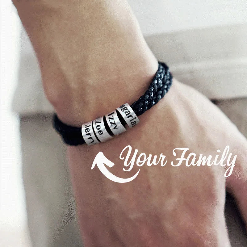 MaiLun 1pc  Personalized Family Names Beads Men Braided Bracelets Customized Names Men Bracelet Father's day Gift