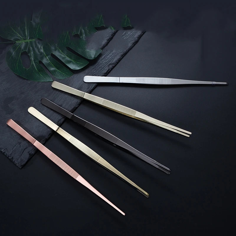 Stainless Steel Kitchen & Bar Tweezer Food Tongs Kitchen Cooking Medical Tweezer Copper/Gold/Black Plated Bar Tool