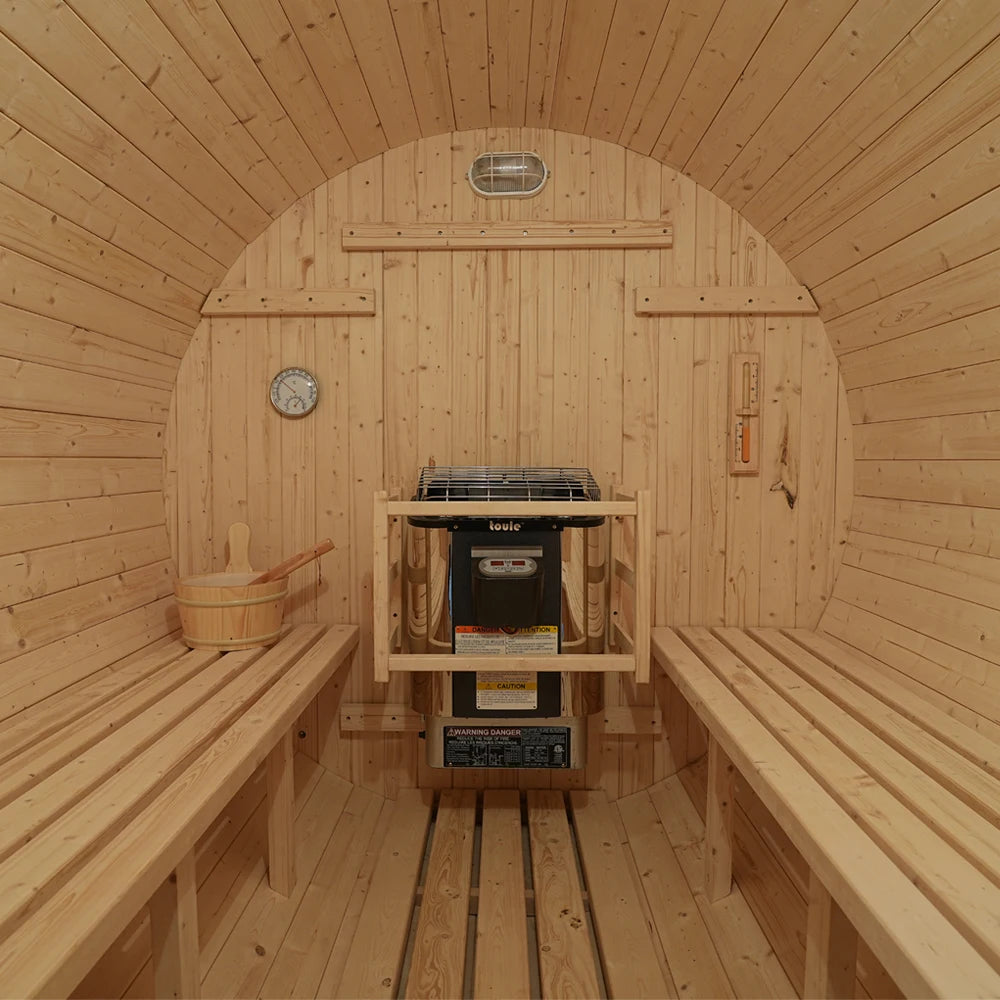 Luxury 6-Person Outdoor Barrel Sauna with Steam Generator | All-in-One Premium White Pine Home Spa Kit for Backyard Relaxation