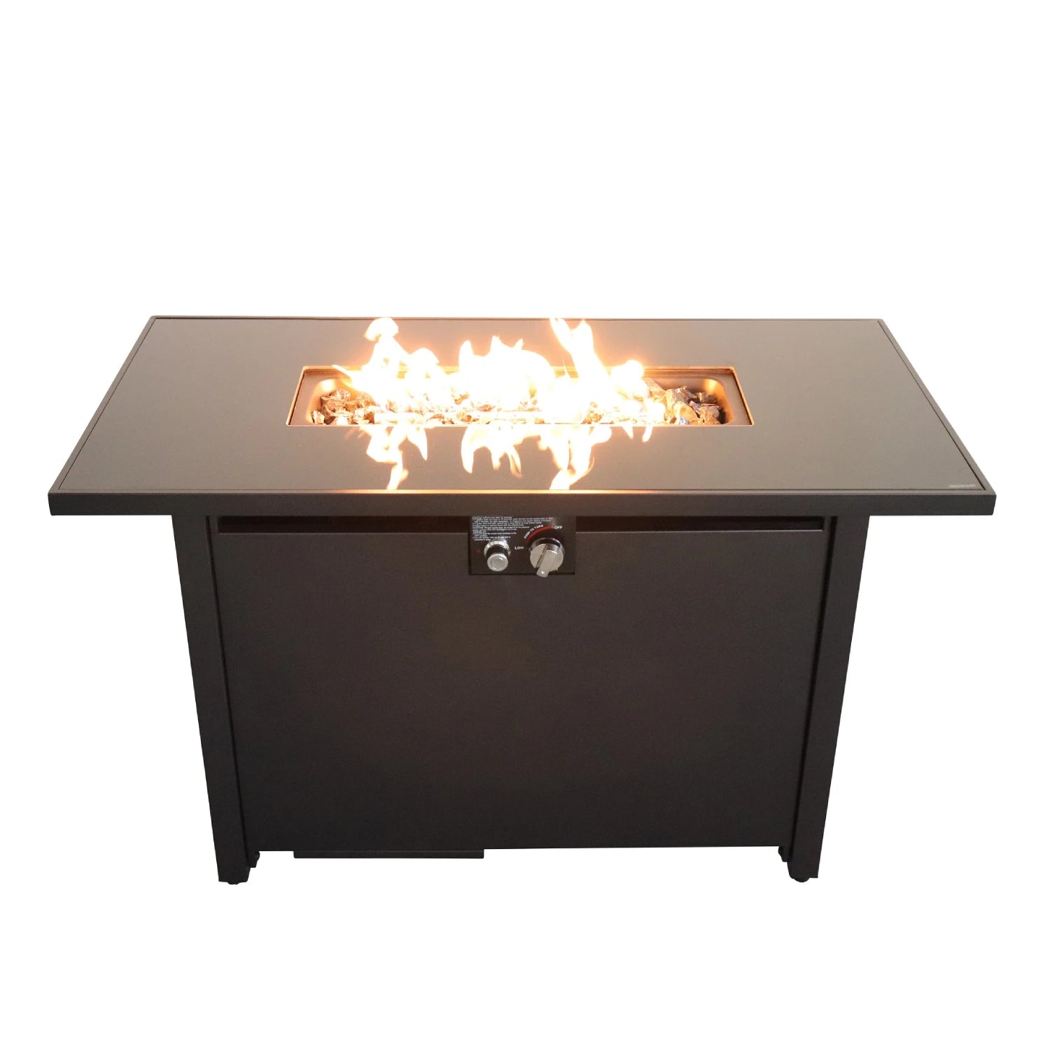 25'' H X 42'' W Black Steel Rectangle Fire Pit Bowl Smoked Glass Metal Outdoor Garden Table Fire Pit Table with Lid