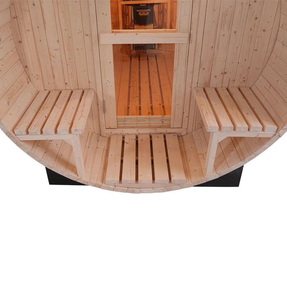 Luxury 6-Person Outdoor Barrel Sauna with Steam Generator | All-in-One Premium White Pine Home Spa Kit for Backyard Relaxation