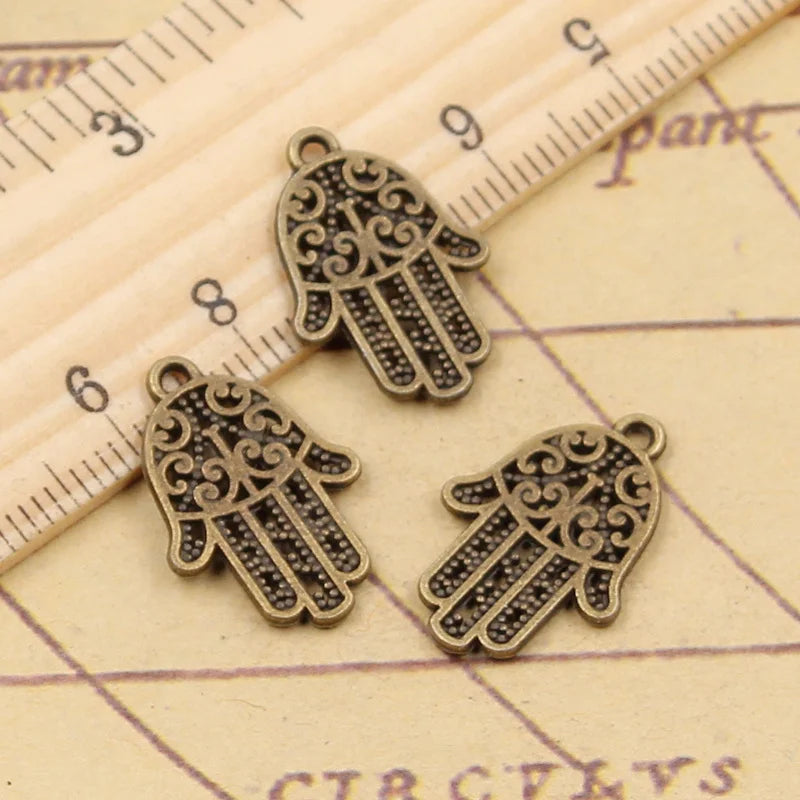 20pcs Charms Fatima Hand Hamsa Palm Protection  20x14mm Tibetan Bronze Silver Color Pendants Antique Making DIY Handmade Craft