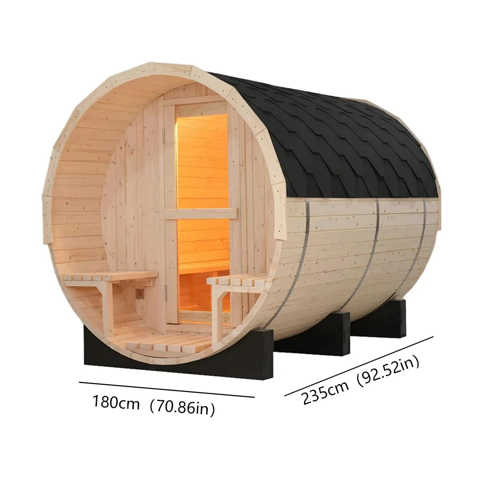 Luxury 6-Person Outdoor Barrel Sauna with Steam Generator | All-in-One Premium White Pine Home Spa Kit for Backyard Relaxation