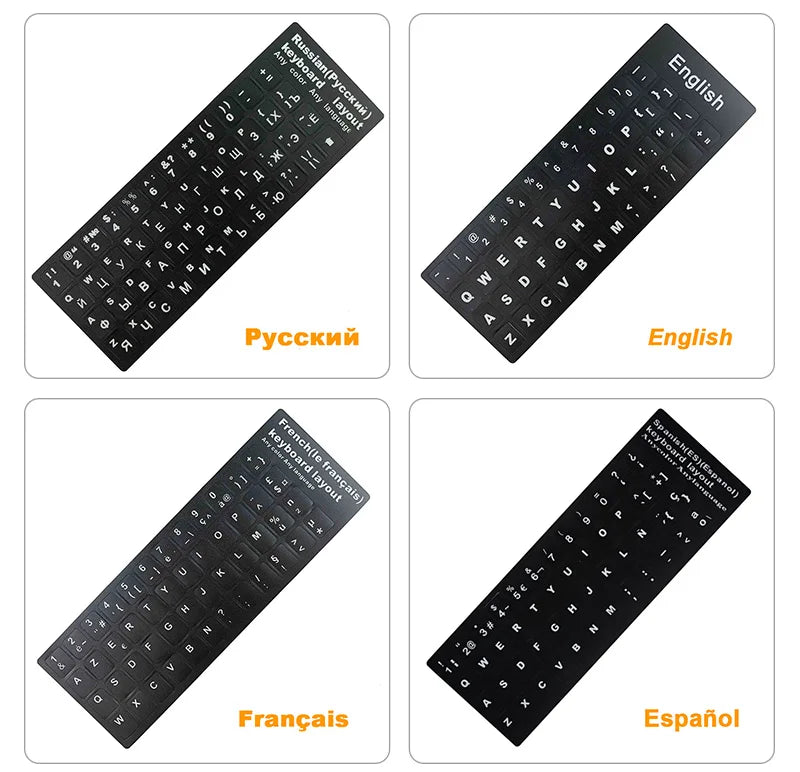 Russian French English Arabic Spanish Portuguese Hebrew Keyboard Stickers Letter Alphabet Layout Sticker For Laptop Desktop PC