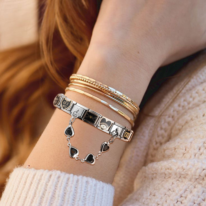 Star Butterfly Heart Zircon Round Pearls Tassel Chain Italian Charm Links Fit 9mm Bracelet Stainless Steel Women DIY Making Gift