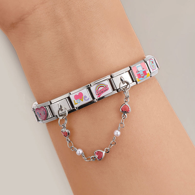 Star Butterfly Heart Zircon Round Pearls Tassel Chain Italian Charm Links Fit 9mm Bracelet Stainless Steel Women DIY Making Gift