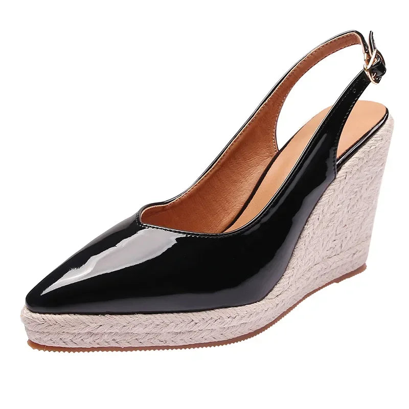 MAGLINS New Women's Wedge Heel Platform High Heel Pointed Toe Women's Shoes Back Empty Drag Fashion Platform Patent Leather