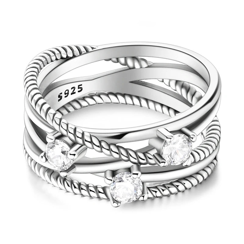 Rings For Women 925 Silver Sparkling Zircon Minimalist Geometric Star X Rings Romantic Wedding Engagement Valentine Jewelry Gift