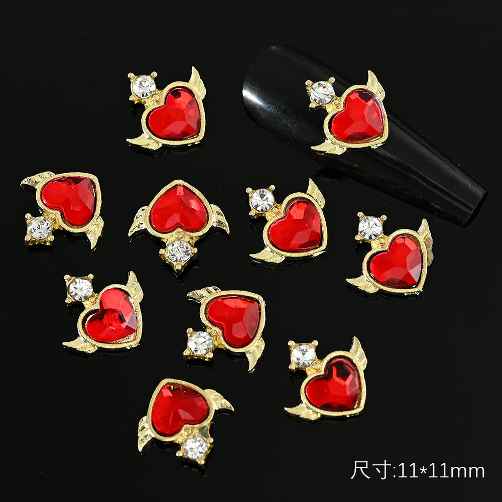 5/10pc Luxury Crystal Pink Heart Nail Art Charm 3D Love Shape Nail Rhinestones Diamond Shine Valentine's Day Manicure Decoration