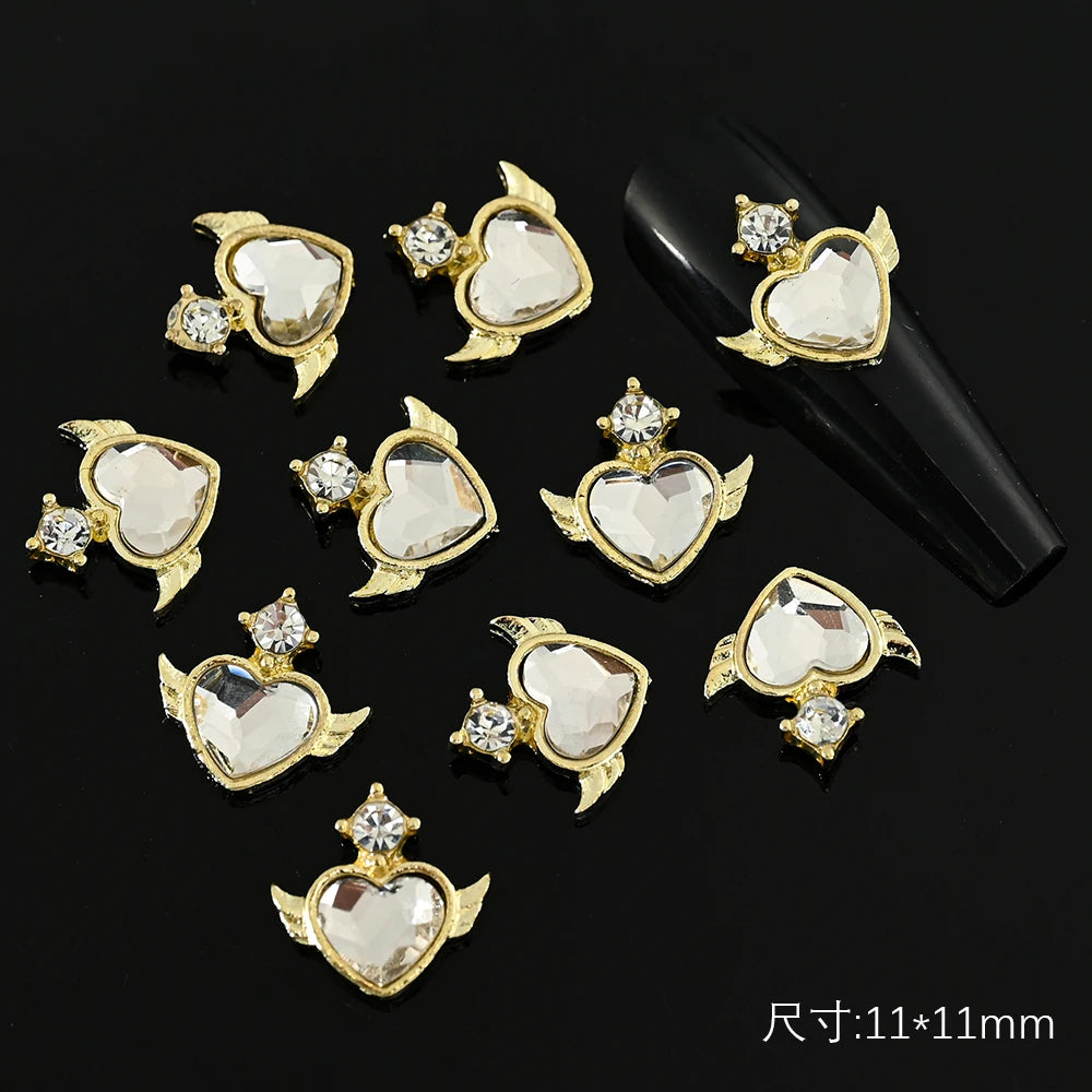 5/10pc Luxury Crystal Pink Heart Nail Art Charm 3D Love Shape Nail Rhinestones Diamond Shine Valentine's Day Manicure Decoration