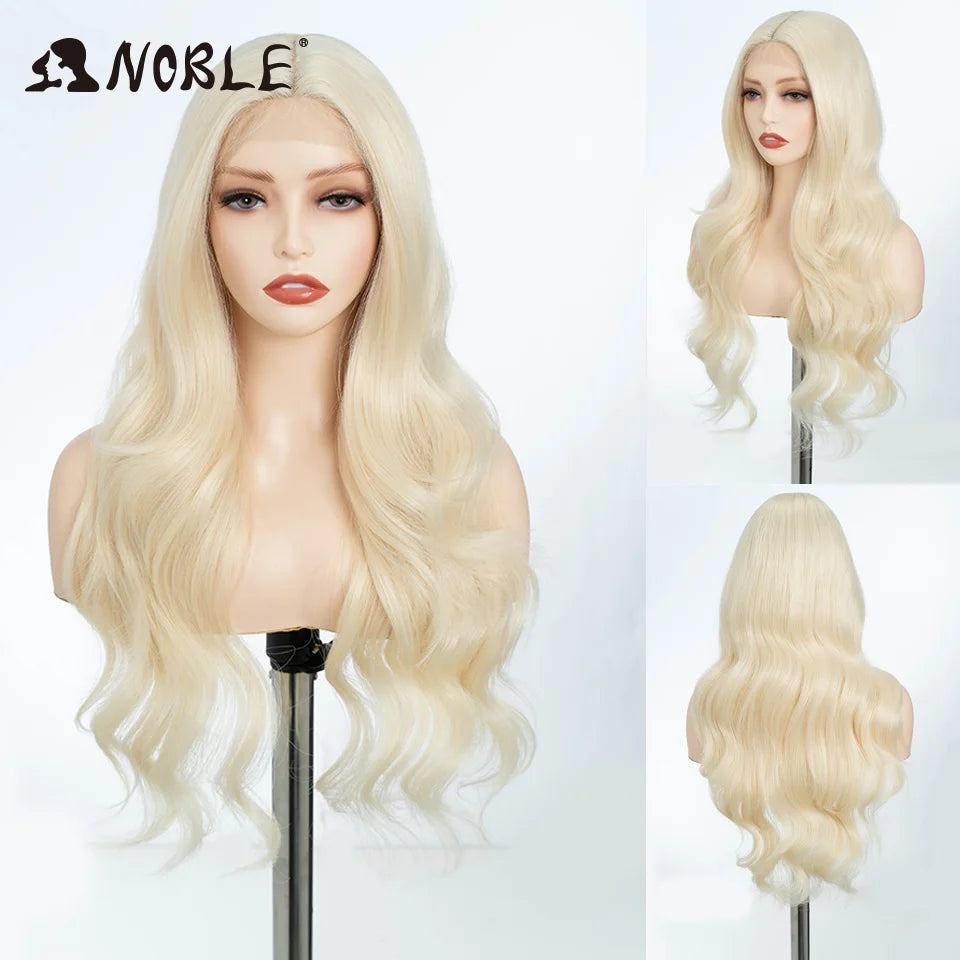 Noble Synthetic Lace Front Wig  28 Inch Highlight Honey Brown Body Wave Wig Cosplay Wigs For Women Lace Wig Lace Wig Synthetic