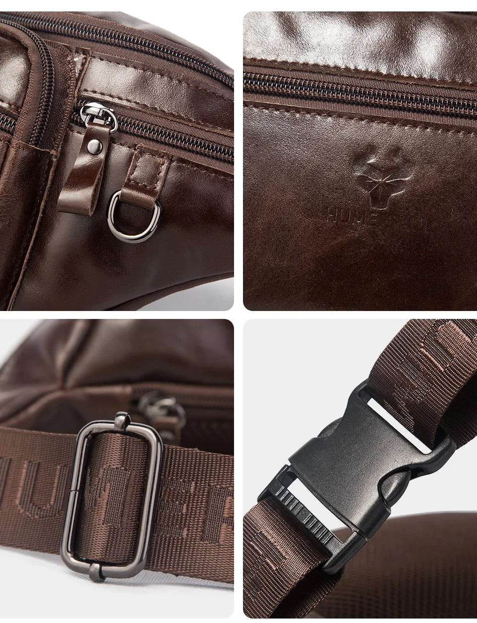 HUMERPAUL Genuine Leather Waist Bag Casual Fanny Pack For Men Multifunction Outdoor Chest Bag Phone Pouch Travel Crossbody Bages