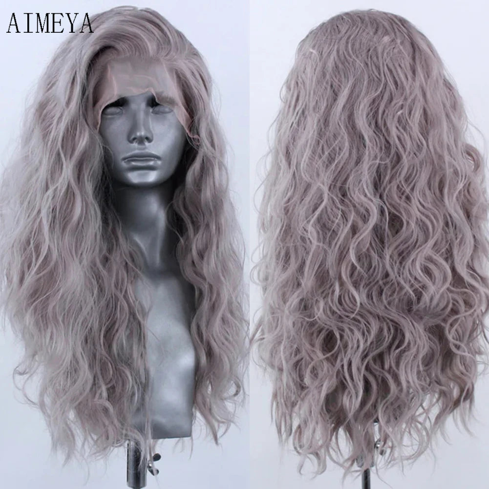 AIMEYA Blonde Lace Wigs For Women Synthetic Lace Front Wig White Hair Lace Frontal Wig Pre Plucked Hairline Synthetic Wig Party