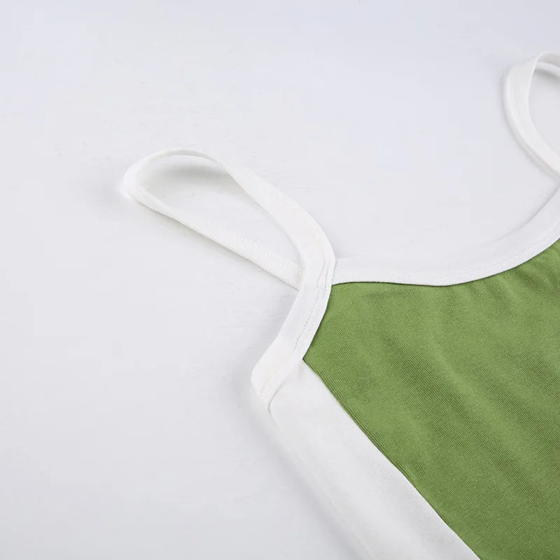 Sleeveless Knitted Crop Tops Green Sexy Basic Patchwork 2023 Summer Casual Cami Backless Y2k Vintage Tank Top Women