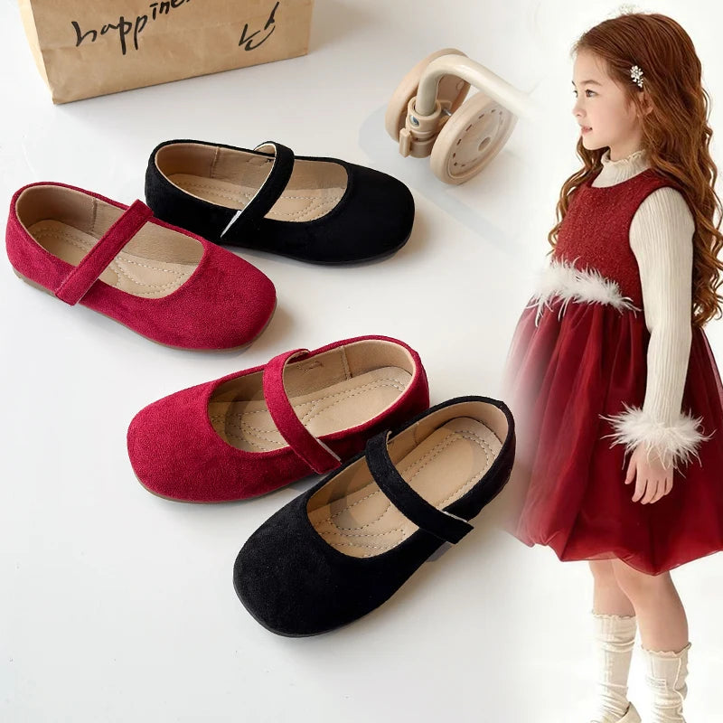 Spring Girl's Casual Shoes Round Toe Hook-loop Shallow Chic Kid's Flat Shoe Solid Colors Anti-slip Daily All-match Children Shoe