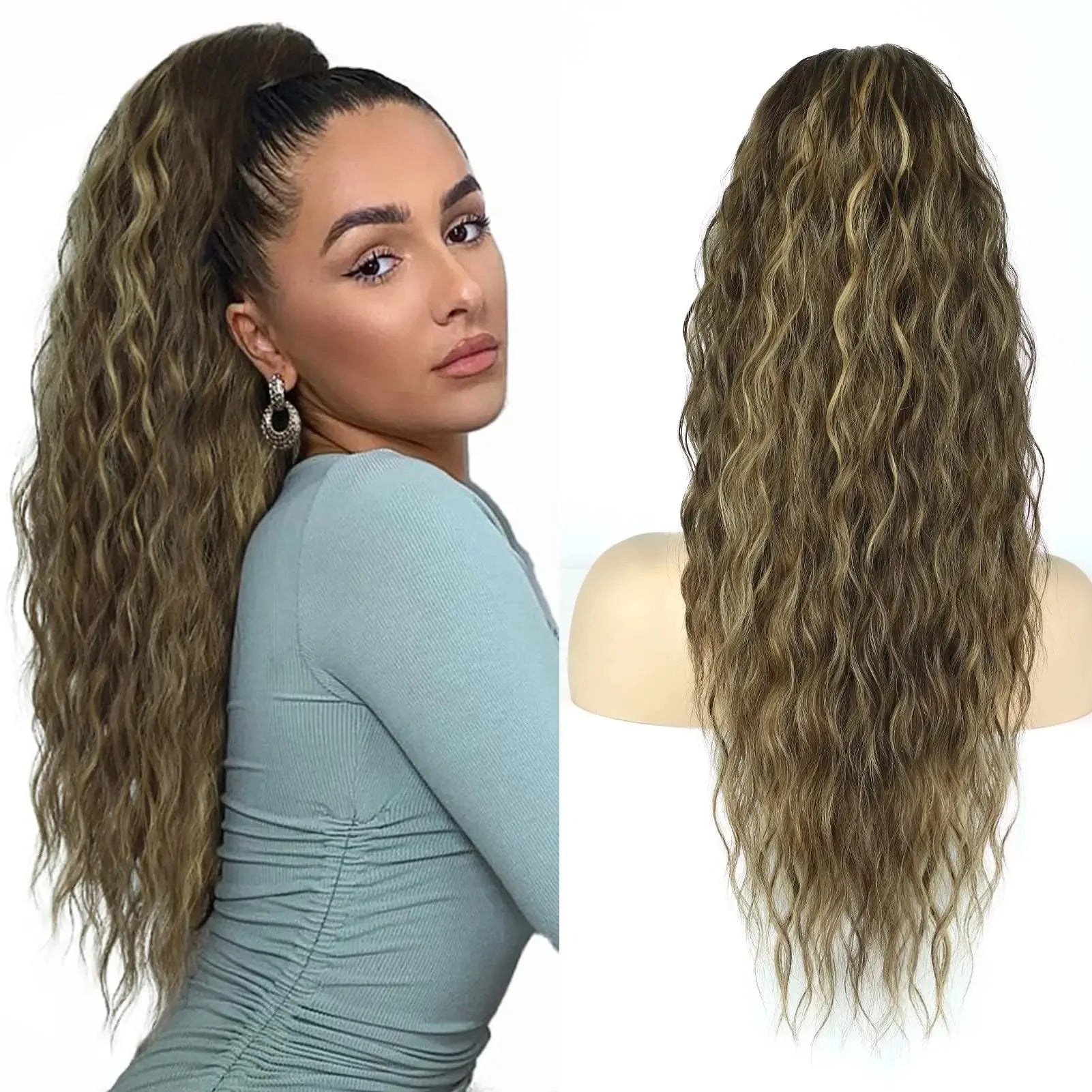 Long Curly Wavy Ponytail Hair Extension For Women Drawstring Ponytail Hairpieces Synthetic Fake Horse Tail Black Blonde Red