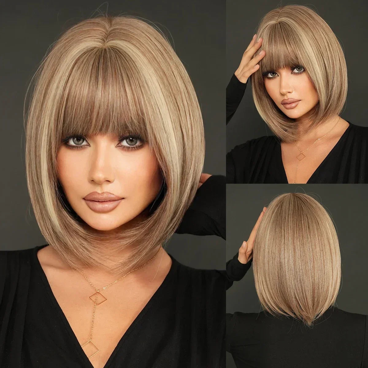 NAMM Synthetic Shoulder Length Middle Part Green Ombre Black Wigs Wigs for Women Daily Party High Density Green Root Wigs