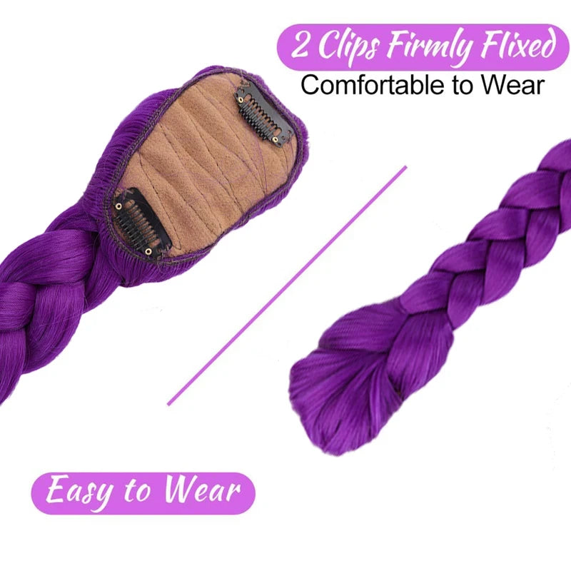 26-inch synthetic woven purple hair ponytail cosplay costume hairstyle for children girls Halloween Christmas