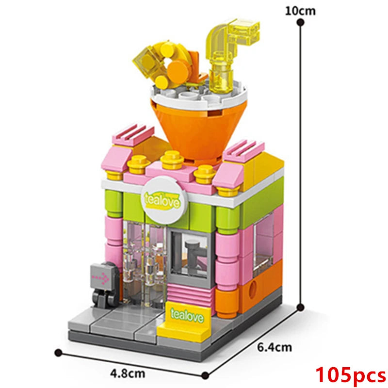 NEW Restaurant Dessert Coffee Pet Fruit Store Street View Food House Building Blocks Kit  Bricks Model Toy