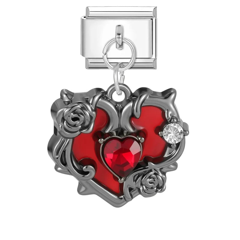 Red Sweet Cute Hollow Bow Knot Leaf Butterfly Rose Italian Charm Links Fit 9mm Stainless Steel Bracelet Jewelry DIY Making Gifts