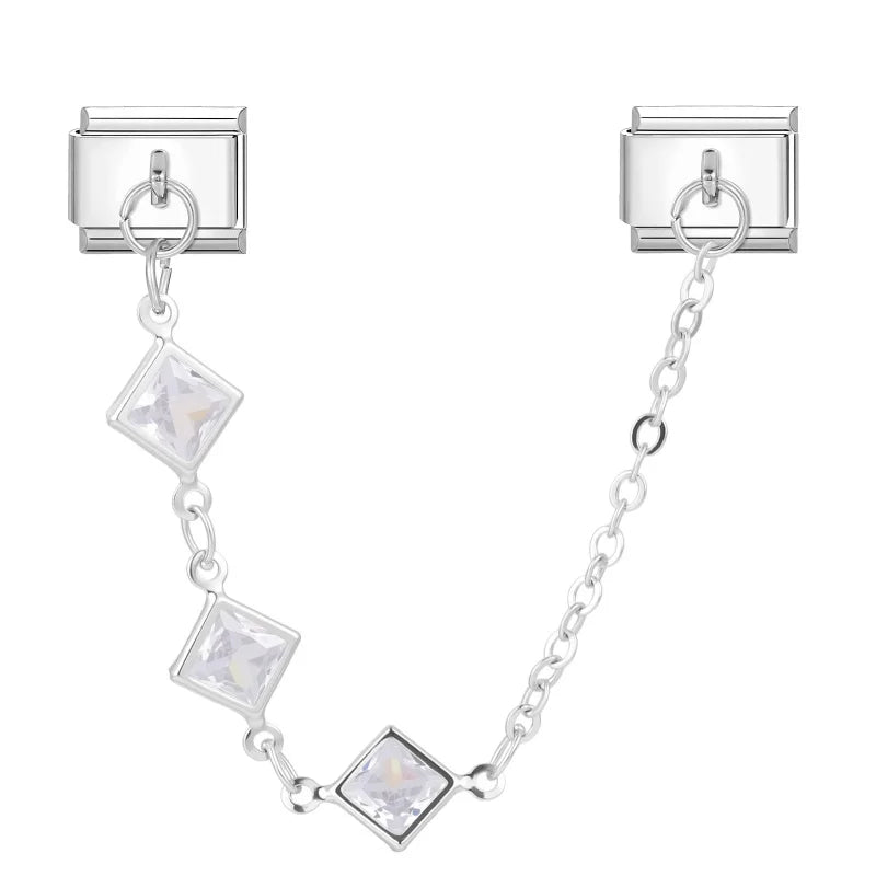 Star Butterfly Heart Zircon Round Pearls Tassel Chain Italian Charm Links Fit 9mm Bracelet Stainless Steel Women DIY Making Gift