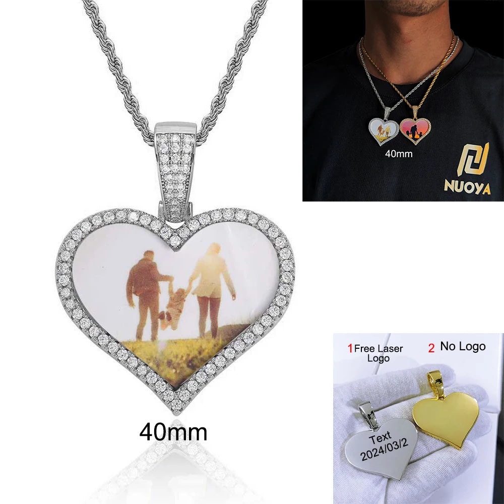 Custom Photo Necklace Circle Chain Personalized Medallion Memory Picture Pendant Solid Back Zircon Hip Hop Jewelry Free Engrave