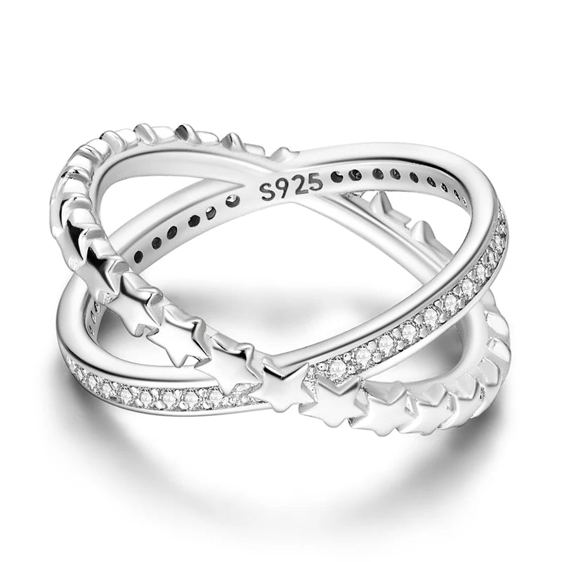 Rings For Women 925 Silver Sparkling Zircon Minimalist Geometric Star X Rings Romantic Wedding Engagement Valentine Jewelry Gift