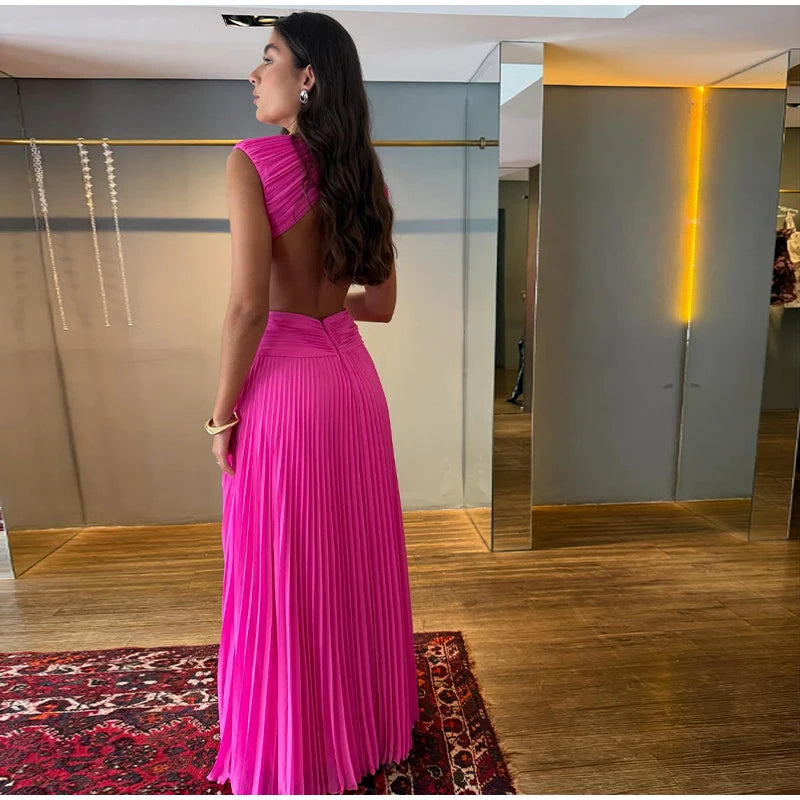 Backless Women Dress Cross Waist Long Dress Sleeveless Backless dresses A Line Ruched Evening Gown  Elegant Party Gown 2026 New