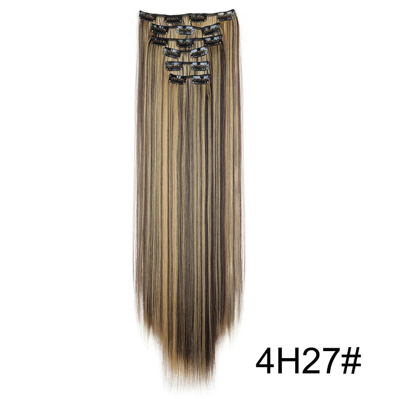 WIGSIN Synthetic 6pcs/set 24Inch Long Straight Hair Extensions Clip-in Heat Resistant Black Blonde Hairpiece for Women